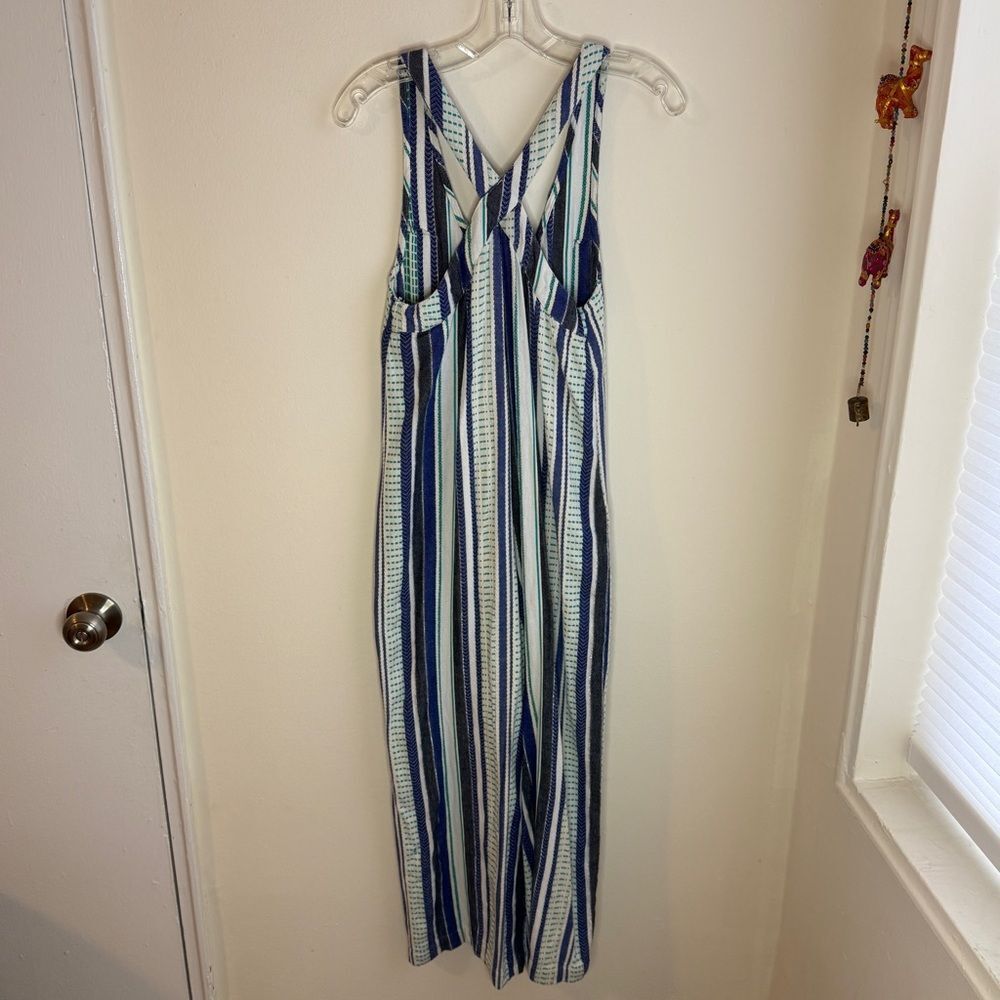 True Craft Boho Cotton Navy and White Striped Sleeveless V-Neck Jumpsuit - Picture 4 of 8